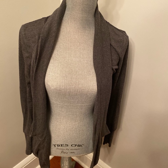 Grey detailed long length cardigan. - Picture 2 of 2